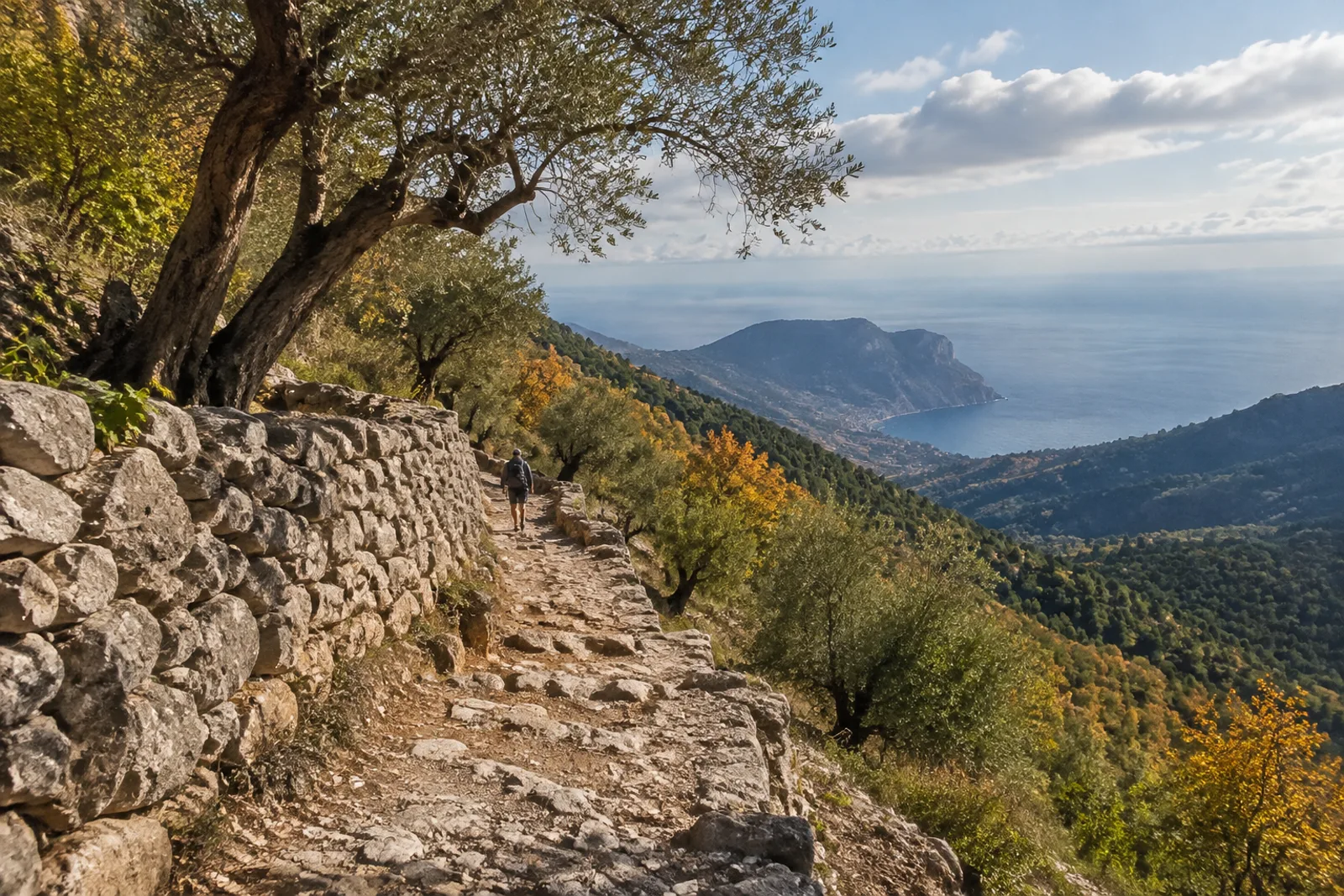 KI-Illustration: Wanderweg in der Serra de Tramuntana